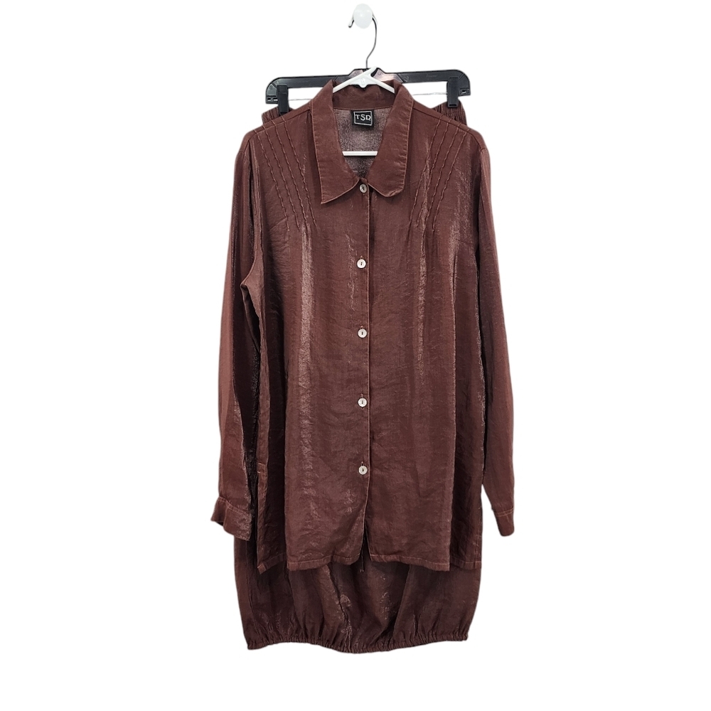 TSD Women's Vintage Bemberg Blouse and Skirt Set Metallic Brown Lagenlook Size L
